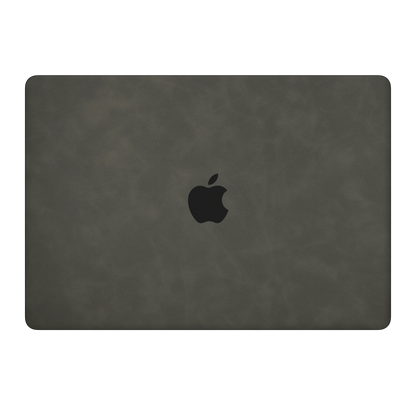 Dark Gray scrub-textured synthetic leather MacBook skin. Top Lid coverage: A only. Air 15.3 M3-M5 shared material/installation reference; exact cutouts and included pieces follow selected model and coverage. Laptop not included.