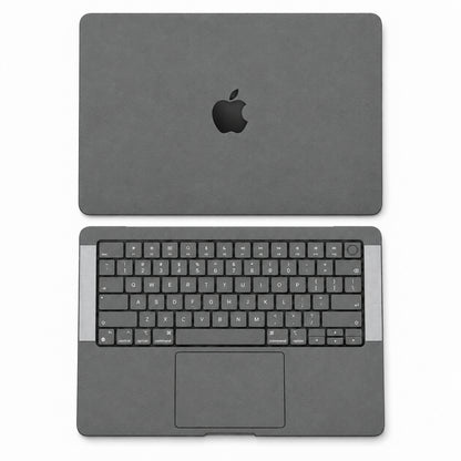 Dark Gray synthetic leather MacBook skin illustration: lid and inside with keycaps.