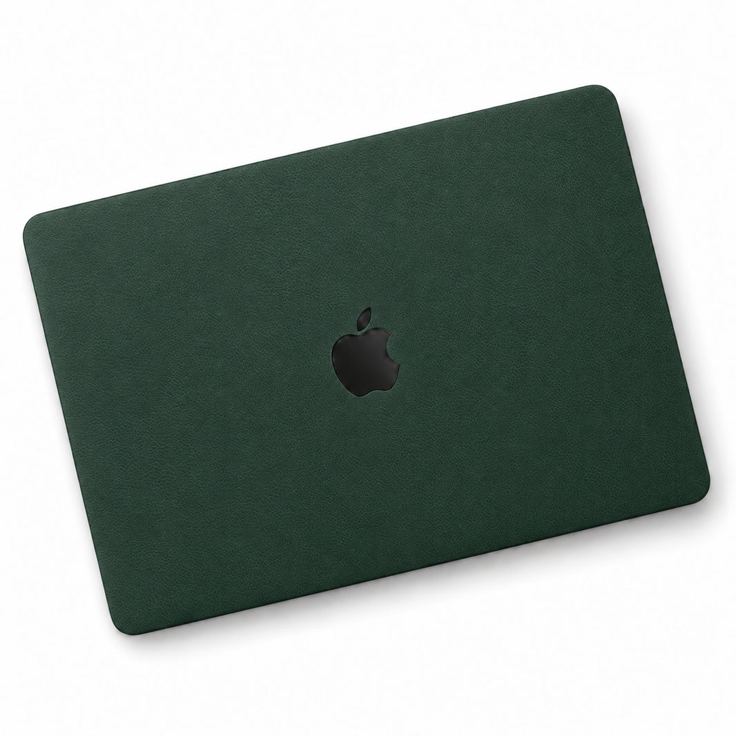 Green synthetic leather MacBook skin illustration: lid only.