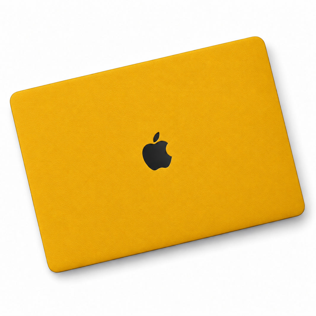 Yellow synthetic leather MacBook skin illustration: lid only.