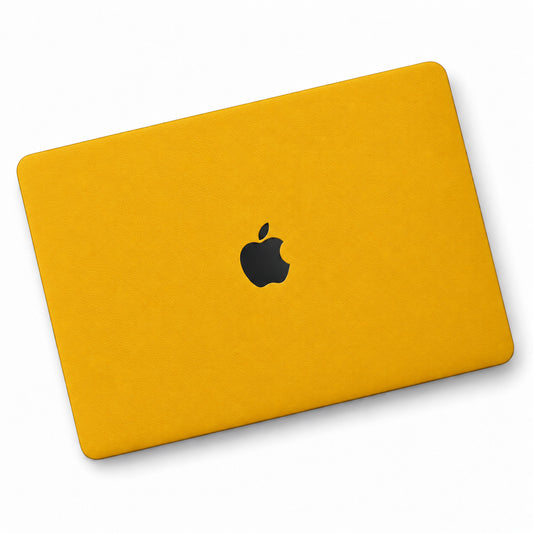 Yellow synthetic leather MacBook skin illustration: lid only.