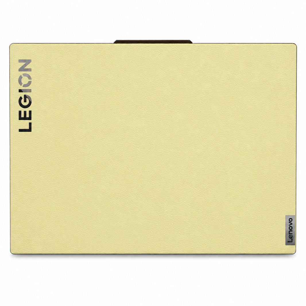 Gold plain synthetic leather Lenovo Legion skin coverage illustration: top lid. Example device; cut layout varies by model.