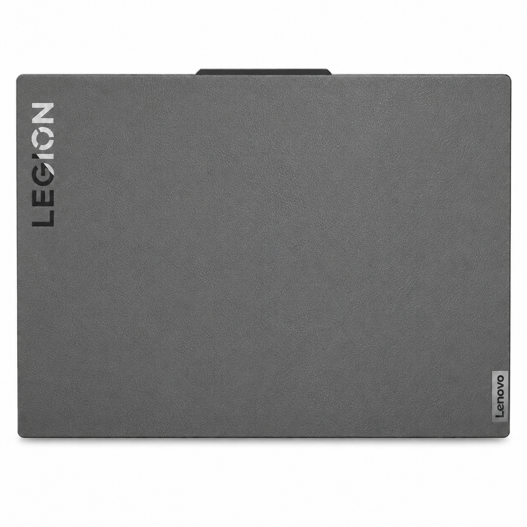 Dark Gray plain synthetic leather Lenovo Legion skin coverage illustration: top lid. Example device; cut layout varies by model.