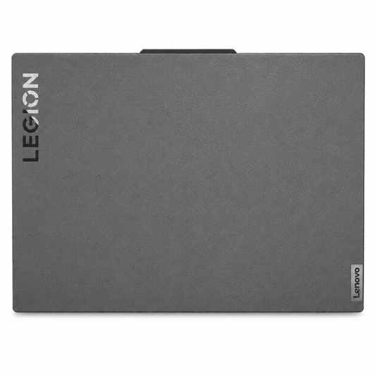 Dark Gray plain synthetic leather Lenovo Legion skin coverage illustration: top lid. Example device; cut layout varies by model.